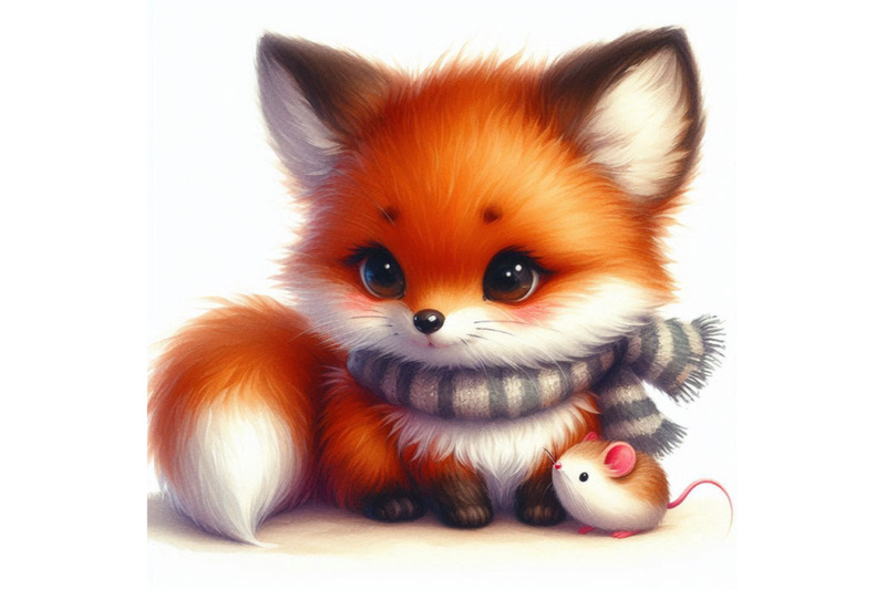 little-cute-watercolor-lovely-fox-with-mouse-isolate-on-white-ba