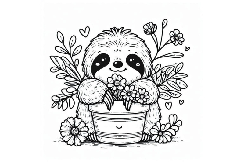 cute-sloth-with-a-pot-of-flowers