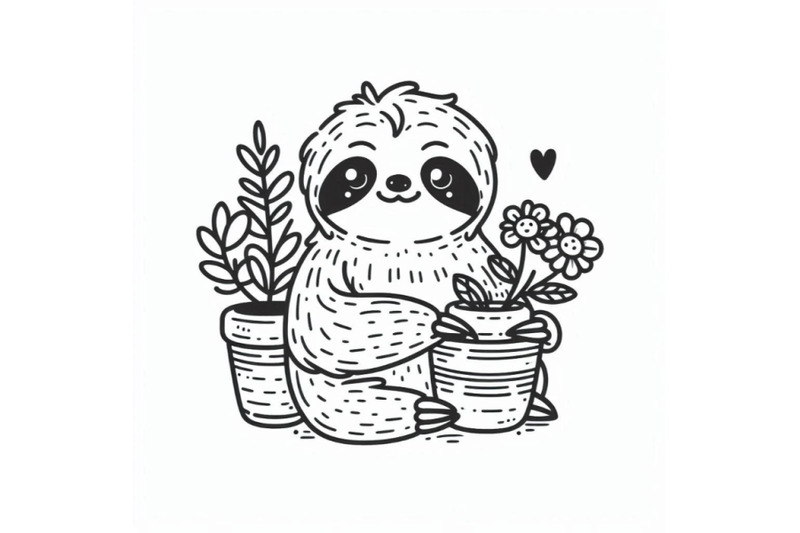 cute-sloth-with-a-pot-of-flowers