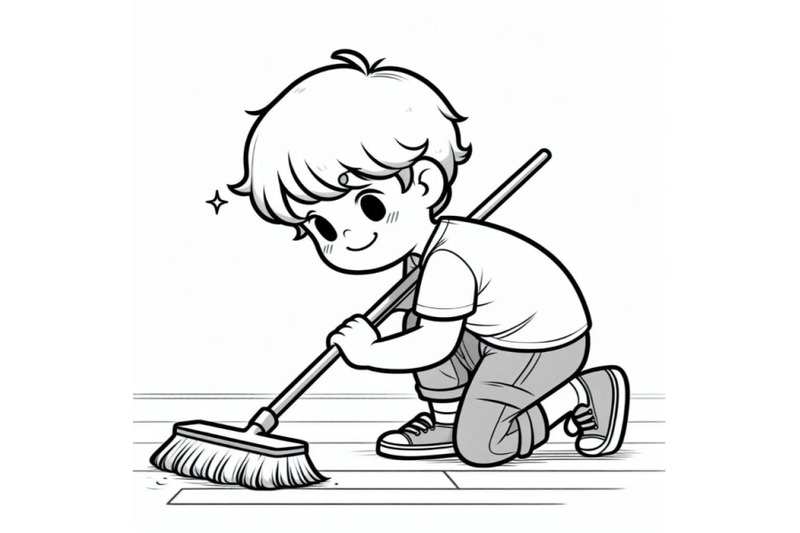 a-boy-diligently-sweep-floor