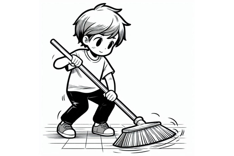 a-boy-diligently-sweep-floor