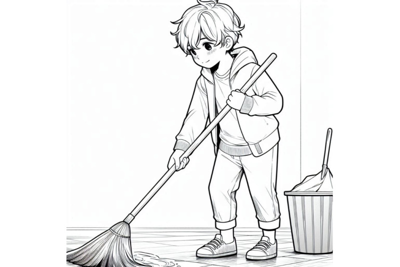 a-boy-diligently-sweep-floor