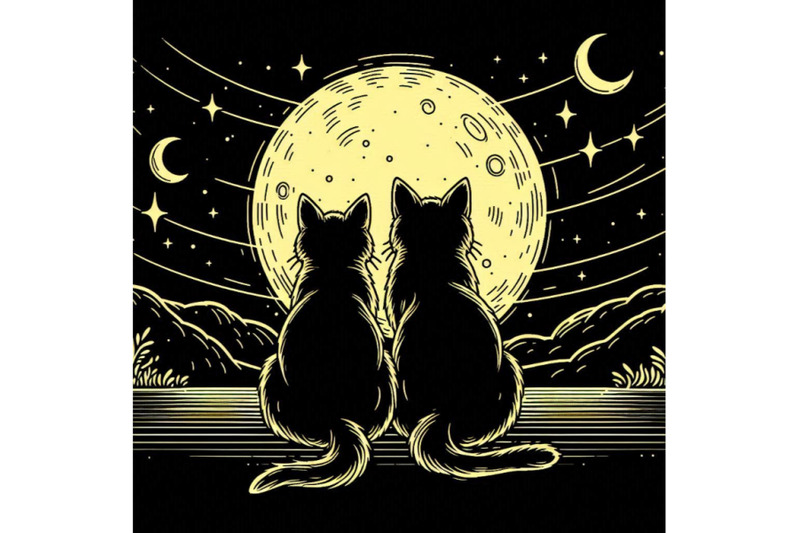 couple-of-cats-watching-the-moonlight