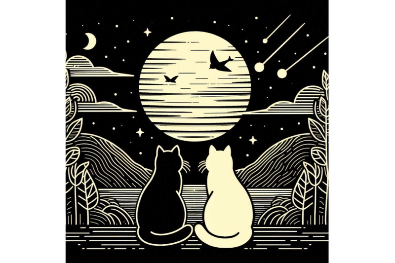 couple-of-cats-watching-the-moonlight