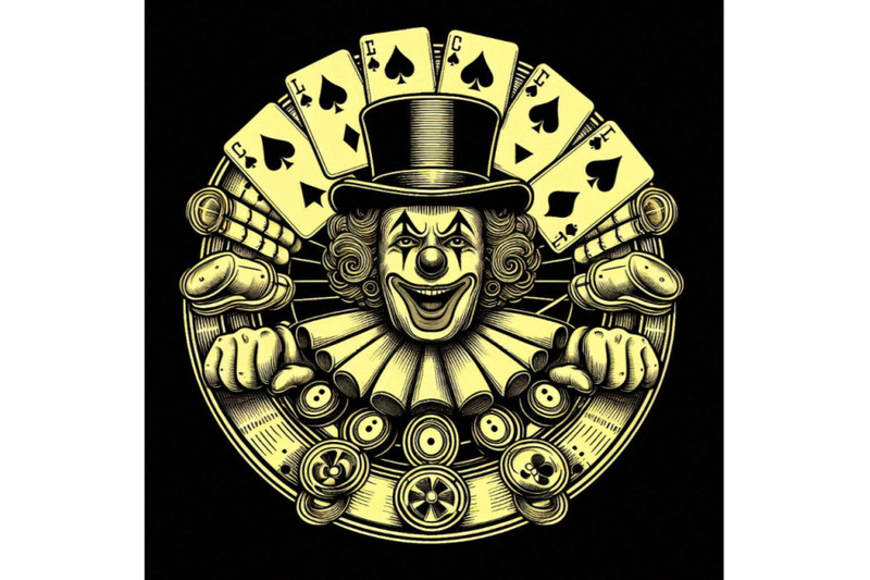 clown-from-circus-in-hubcap-with-playing-cards