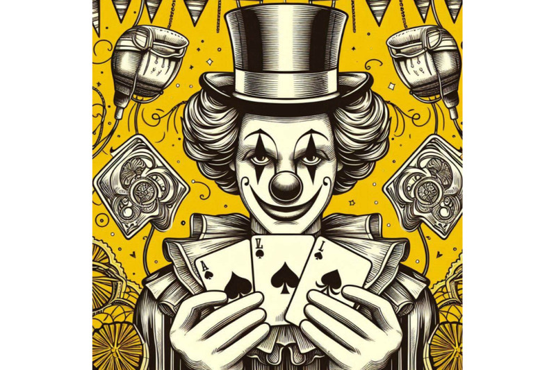 clown-from-circus-in-hubcap-with-playing-cards