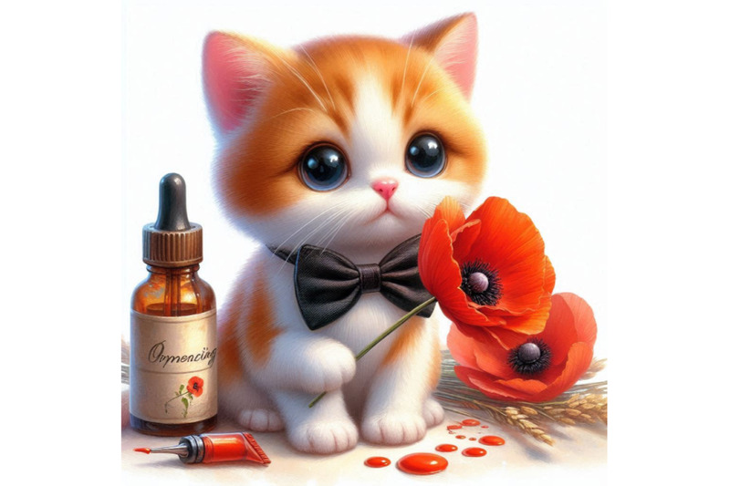 cute-cat-holding-a-red-poppy