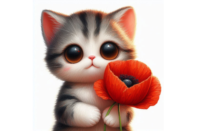 cute-cat-holding-a-red-poppy