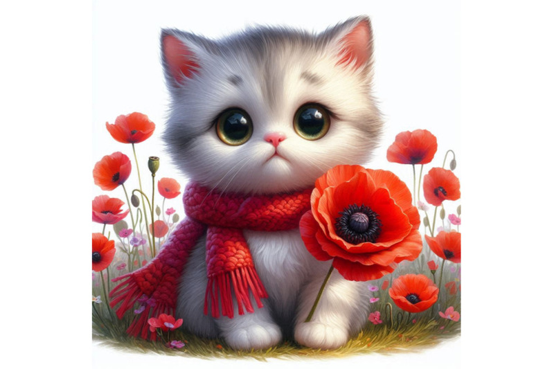 cute-cat-holding-a-red-poppy