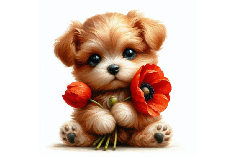 cute-dog-holding-a-red-poppy