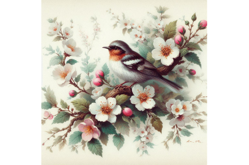 05-vintage-floral-card-bird-on-a-blooming