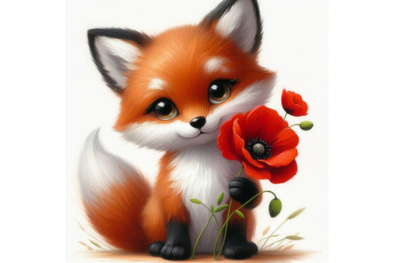 cute-fox-holding-a-red-poppy