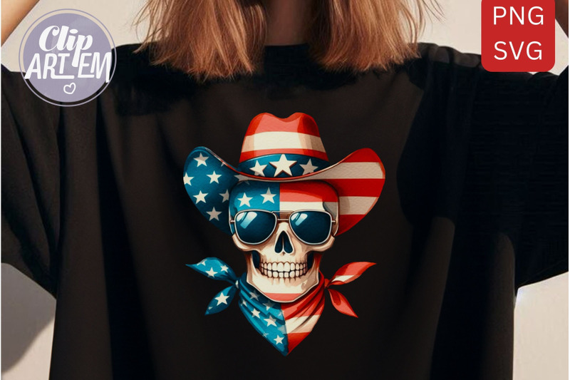 4th-of-july-skull-in-cowboy-hat-png-svg-vector-sublimation-image