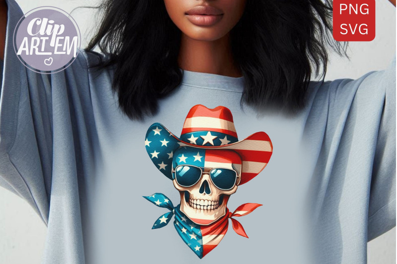 4th-of-july-skull-in-cowboy-hat-png-svg-vector-sublimation-image