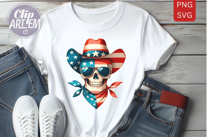 4th-of-july-skull-in-cowboy-hat-png-svg-vector-sublimation-image