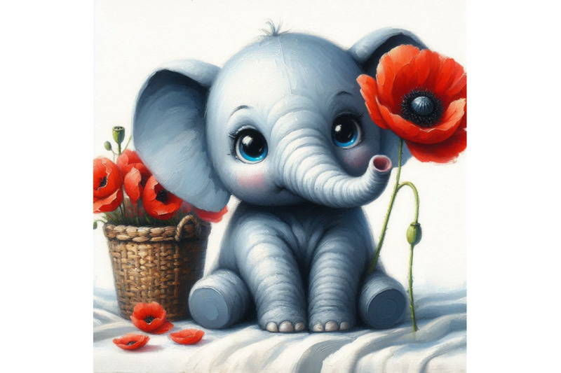 cute-elephant-holding-a-red-poppy