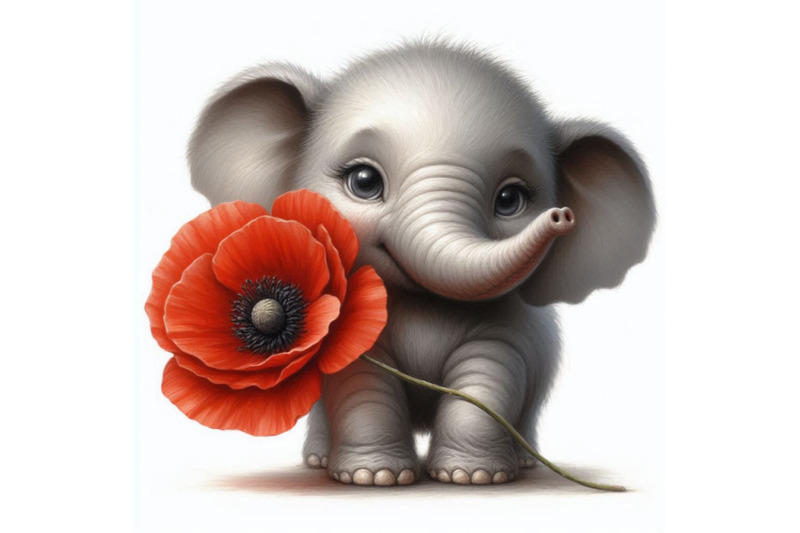 cute-elephant-holding-a-red-poppy