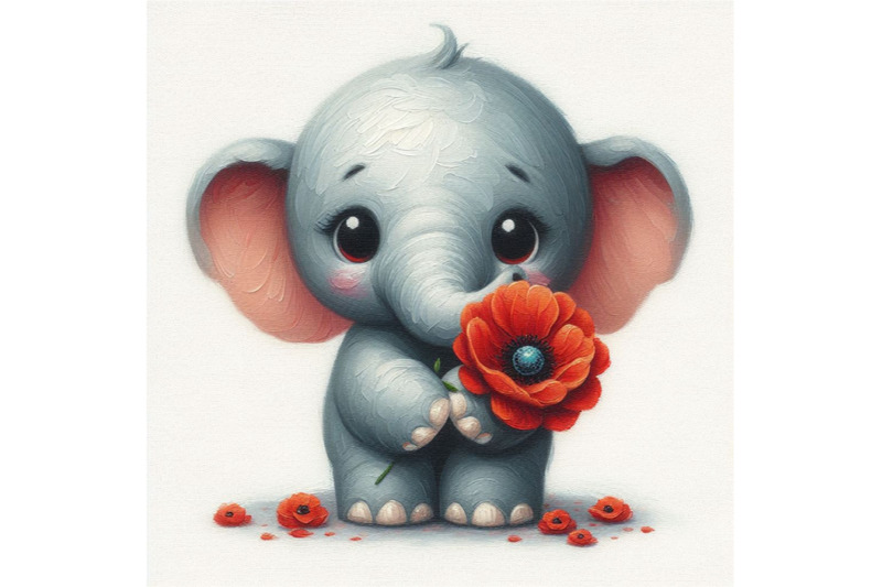 cute-elephant-holding-a-red-poppy