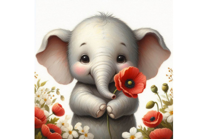 cute-elephant-holding-a-red-poppy