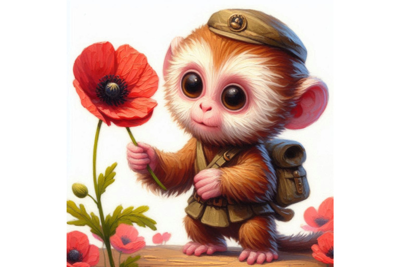 cute-monkey-holding-a-red-poppy