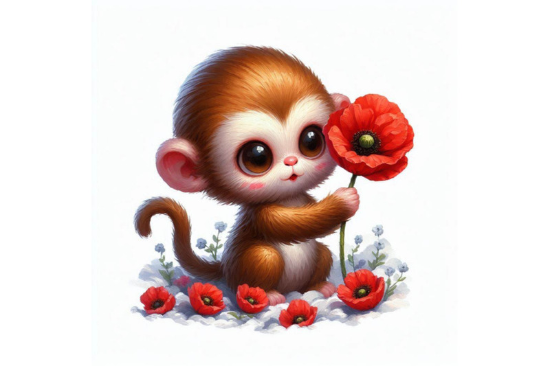 cute-monkey-holding-a-red-poppy