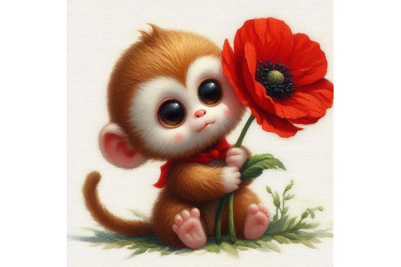 cute-monkey-holding-a-red-poppy