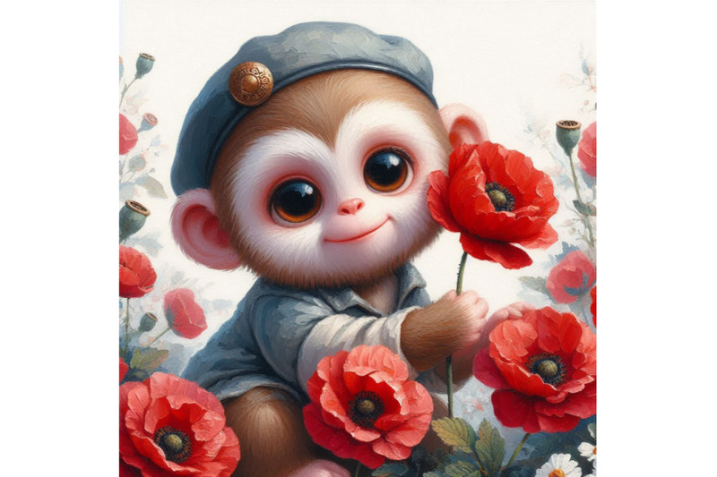 cute-monkey-holding-a-red-poppy