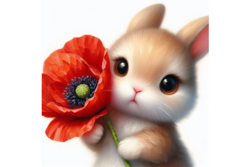 cute-bunny-holding-a-red-poppy