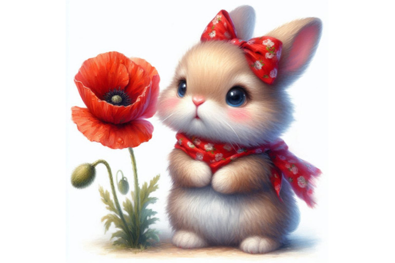 cute-bunny-holding-a-red-poppy