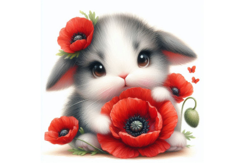 cute-bunny-holding-a-red-poppy