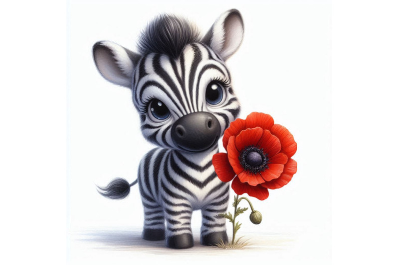 cute-zebra-holding-a-red-poppy