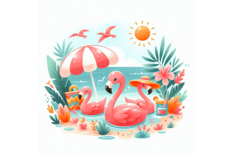 06-cartoon-flat-cute-flamingo-birds-summer