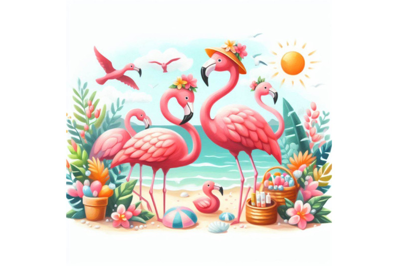 06-cartoon-flat-cute-flamingo-birds-summer