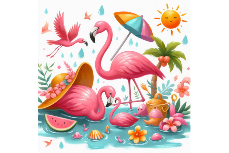 06-cartoon-flat-cute-flamingo-birds-summer