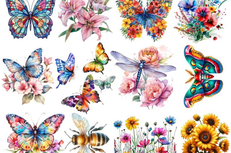 floral-butterfly-and-daisies-dragonfly-bundle-clipart