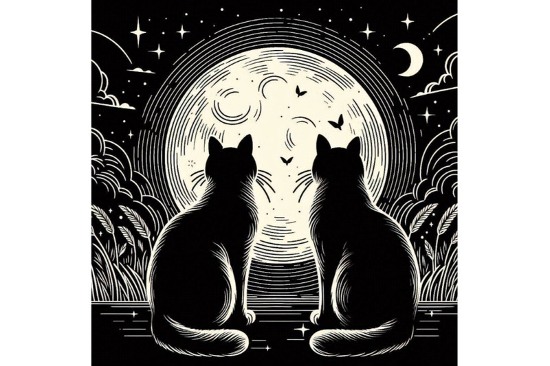 couple-of-cats-watching-the-moonlight