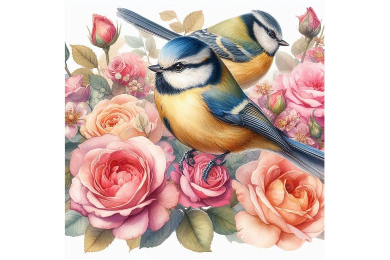 watercolor-birds-on-the-pink-and-red-roses