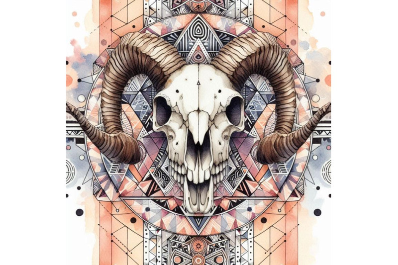 abstract-watercolor-animal-skull-and-geometric-orname