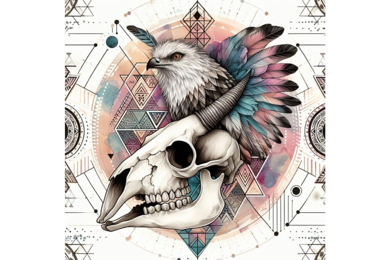 abstract-watercolor-animal-skull-and-geometric-orname