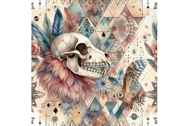 abstract-watercolor-animal-skull-and-geometric-orname