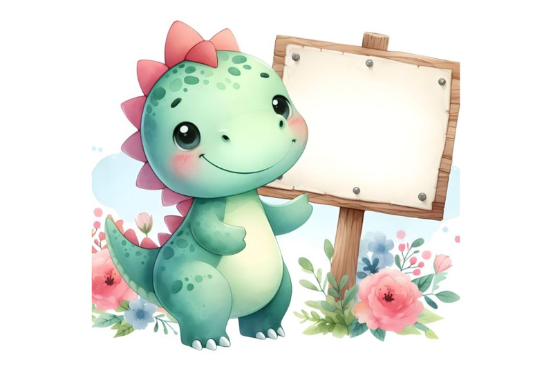 cute-dinosaur-cartoon-with-blank-sign