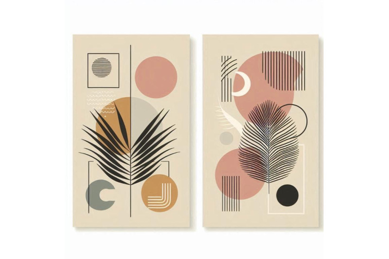 abstract-geometric-natural-shapes-poster-set-in-mid-c