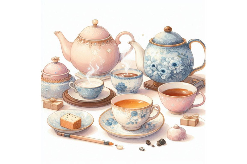 watercolor-tea-set