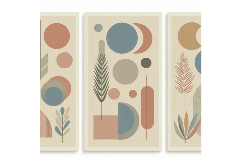 abstract-geometric-natural-shapes-poster-set-in-mid-c