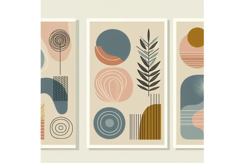 abstract-geometric-natural-shapes-poster-set-in-mid-c