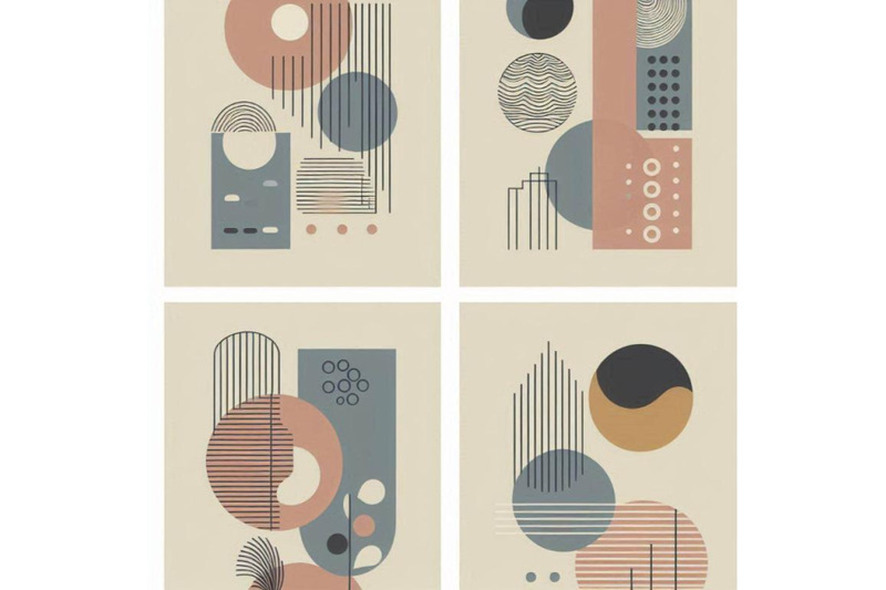 abstract-geometric-natural-shapes-poster-set-in-mid-c