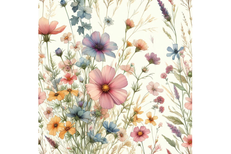 meadow-watercolor-and-ink-flower-seamless-pattern