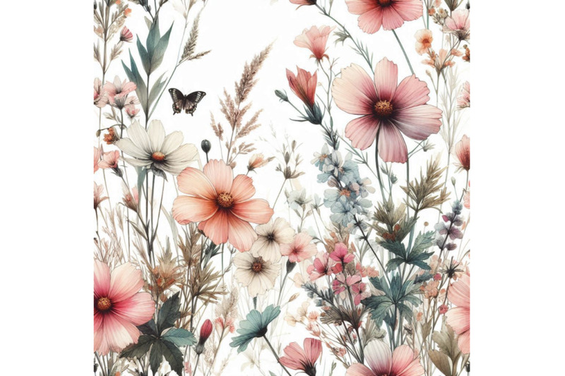 meadow-watercolor-and-ink-flower-seamless-pattern