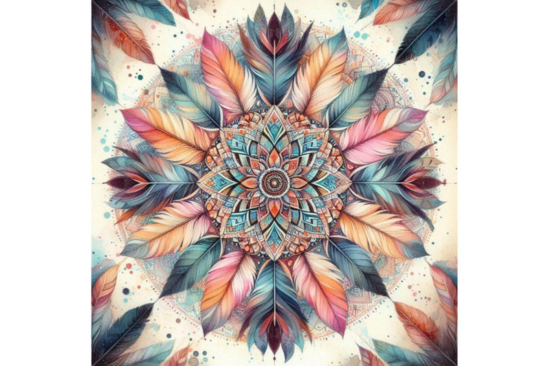 watercolor-ethnic-feathers-abstract-mandala