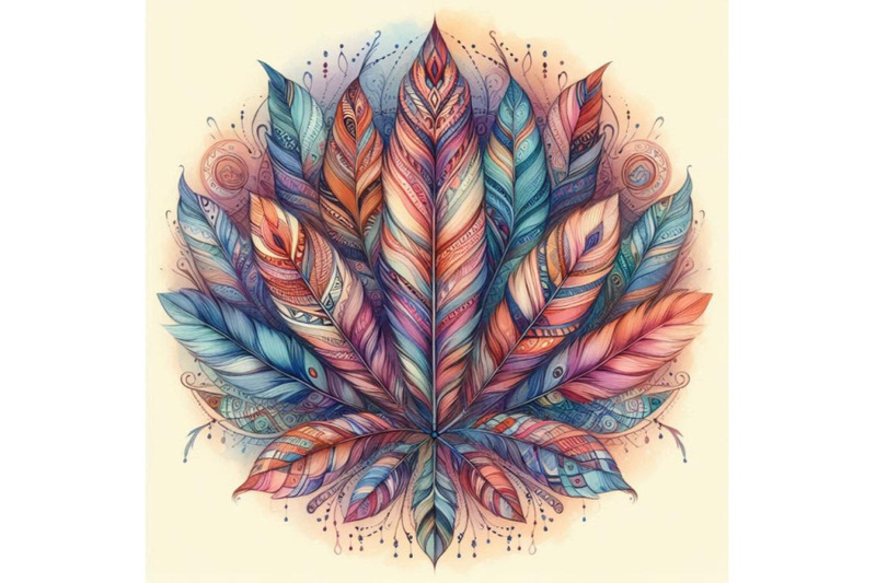 watercolor-ethnic-feathers-abstract-mandala